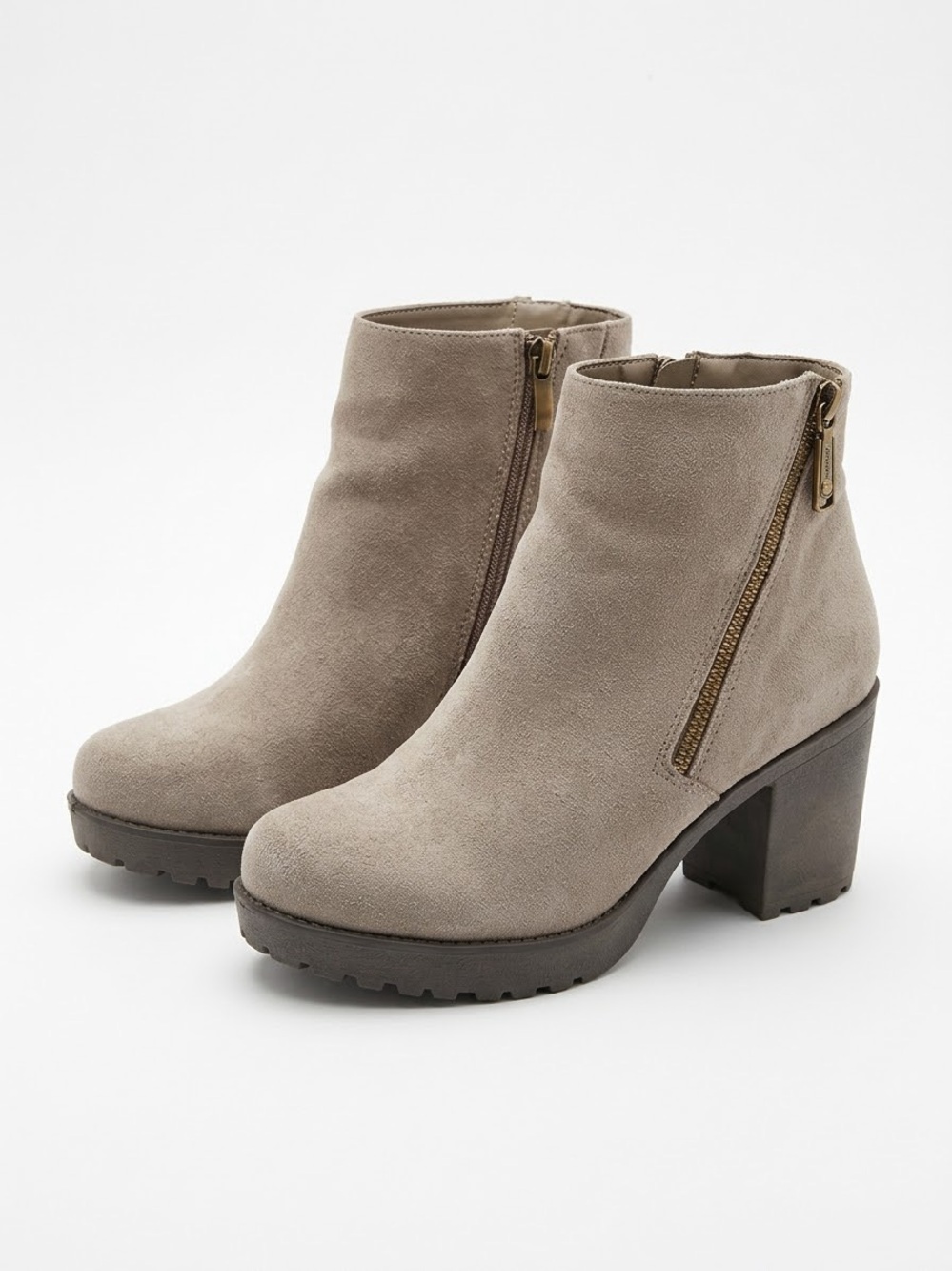 Blondo B6940 sz 7 M Tan Suede Waterproof Ankle Boots Stacked Block Heel Zip